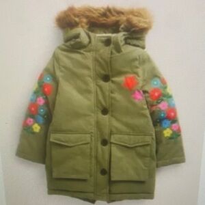 Kids Olive Green Floral Parka